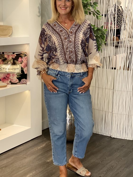 Tan Fashion Blouse creme donkerblauw - Afbeelding 2