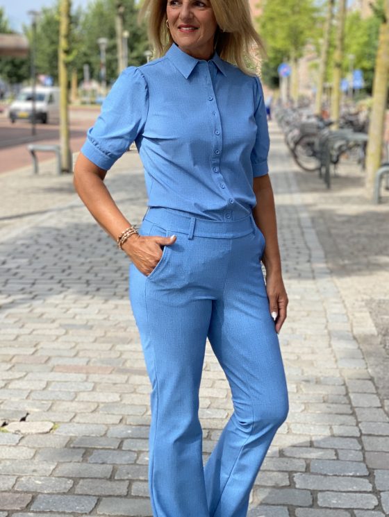 Mi Piace Bonded Travelstof Wijde Broek bonded bleached denim 202624 - Afbeelding 2