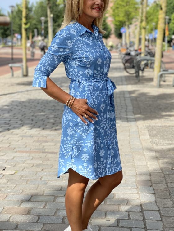 Mi Piace Travelstof Jurk bleached denim embroidery print 202092