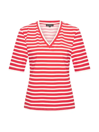 Mi Piace Travelstof Top V-Hals rood offwhite stripe 202271