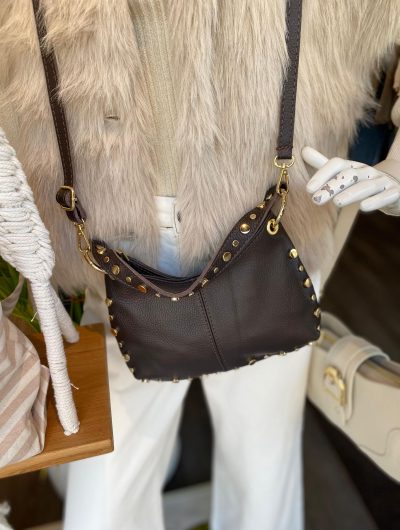 Crossbody Tas Leer Dark Brown/Goud T226