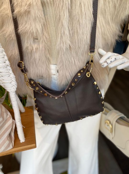 Crossbody Tas Leer Dark Brown/Goud T226