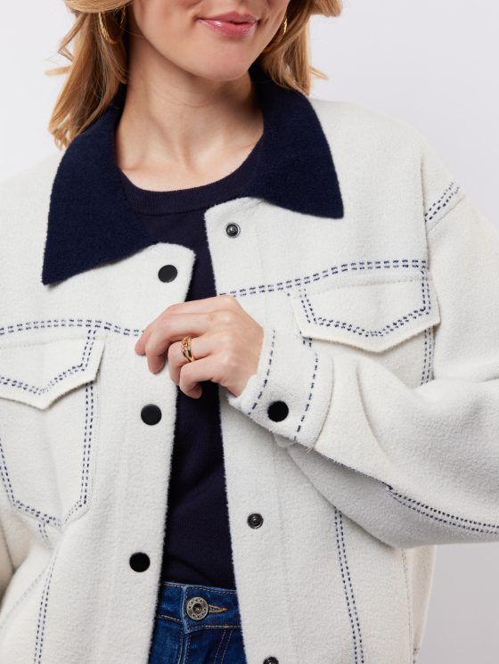 C&S Clemence Knit Jacket wool white midnight blue - Afbeelding 2