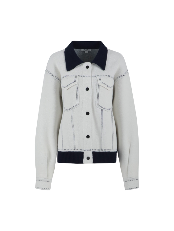 C&S Clemence Knit Jacket wool white midnight blue - Afbeelding 4
