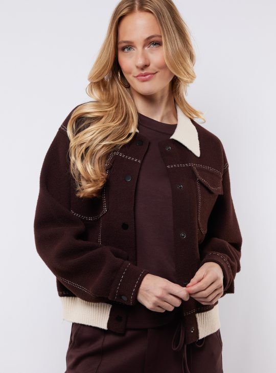 C&S Clemence Knit Jacket dark brown sand