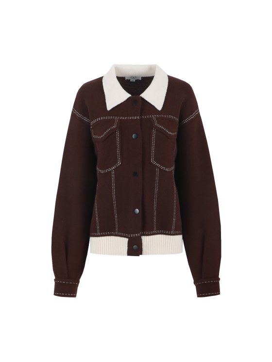 C&S Clemence Knit Jacket dark brown sand - Afbeelding 4