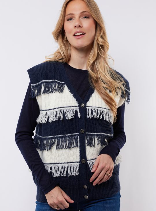 C&S Vera Knit Gilet midnight blue offwhite