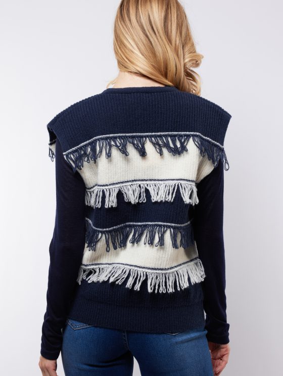 C&S Vera Knit Gilet midnight blue offwhite - Afbeelding 3