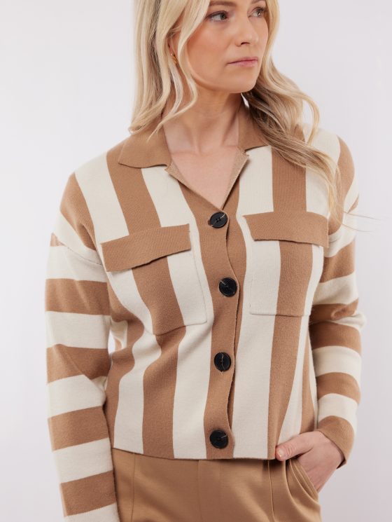 C&S Cecilia Knit Cardigan wool white light camel - Afbeelding 2