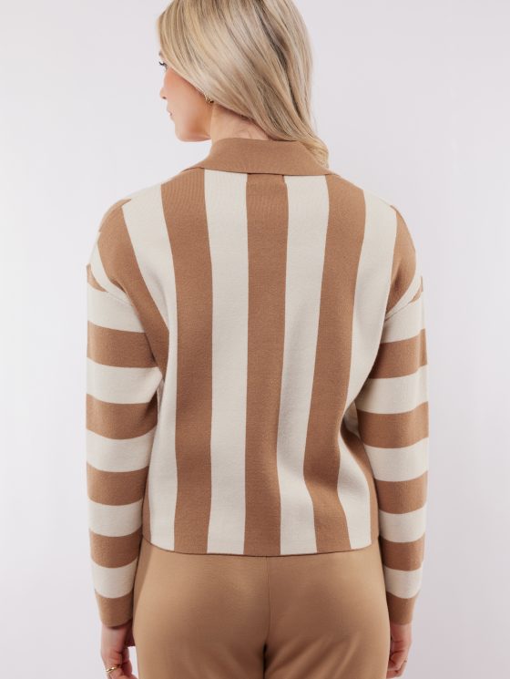 C&S Cecilia Knit Cardigan wool white light camel - Afbeelding 4