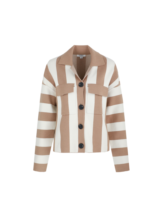 C&S Cecilia Knit Cardigan wool white light camel - Afbeelding 5