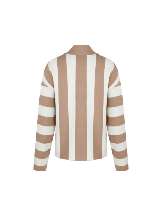 C&S Cecilia Knit Cardigan wool white light camel - Afbeelding 6