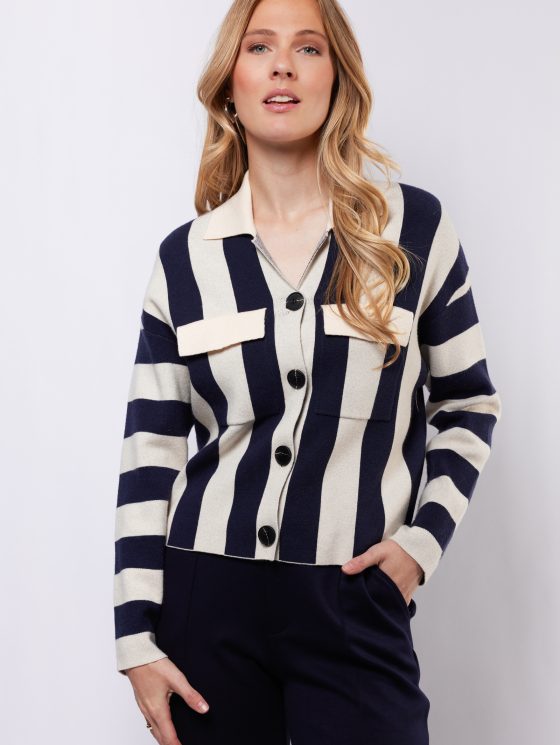 C&S Cecillia Knit Cardigan midnight blue sand
