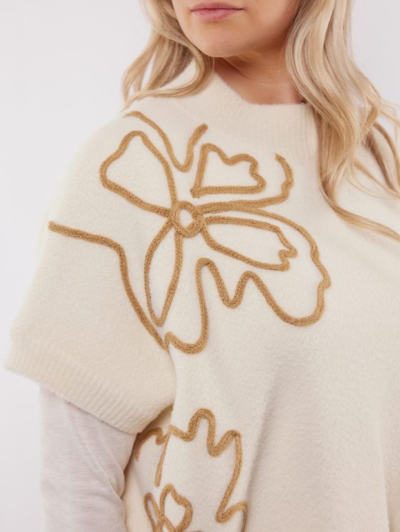 C&S Violette Knit Gilet wool white light camel - Afbeelding 3