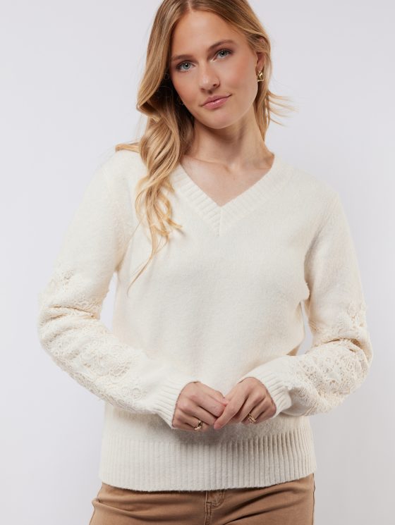 C&S Katja Knit Pullover wool white