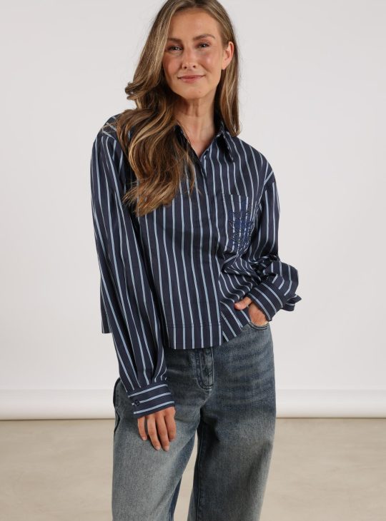 Nukus Ariana Blouse Stripe donkerblauw ice