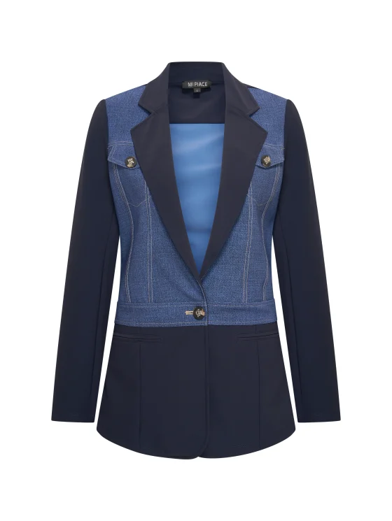 Mi Piace Bonded Travelstof Denim Lange Blazer 202706 denim dark blue - Afbeelding 4