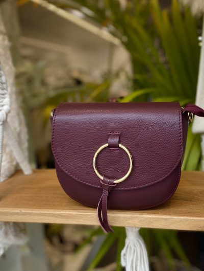 Crossbody Tas Burgundy Leer Gouden Ring T220