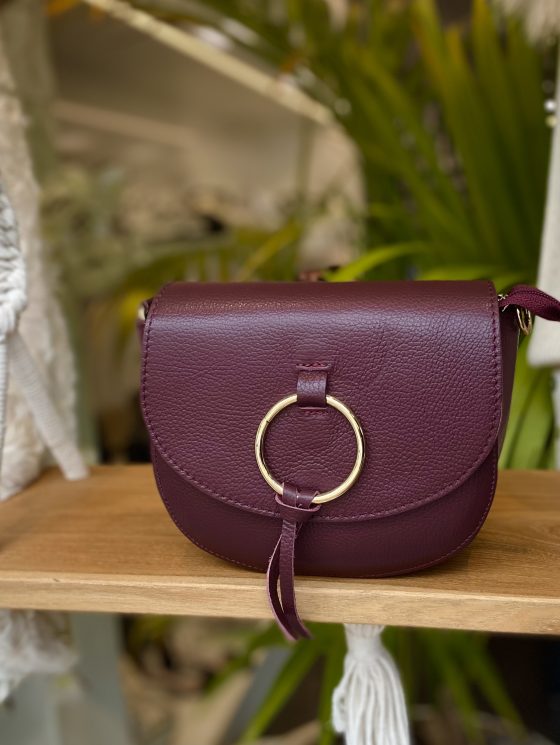 Crossbody Tas Burgundy Leer Gouden Ring T220