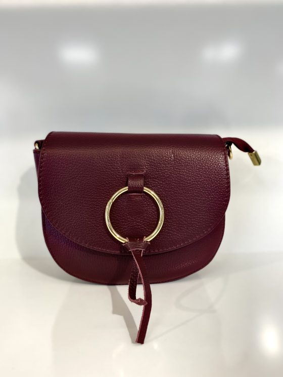Crossbody Tas Burgundy Leer Gouden Ring T220 - Afbeelding 2