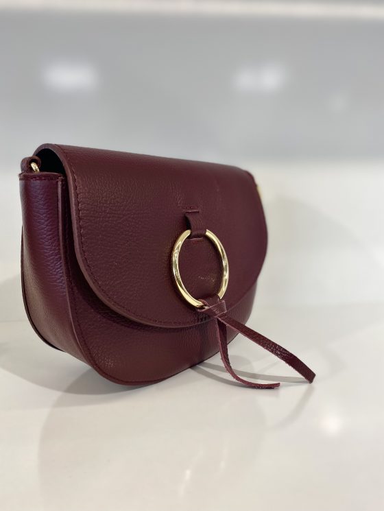 Crossbody Tas Burgundy Leer Gouden Ring T220 - Afbeelding 3