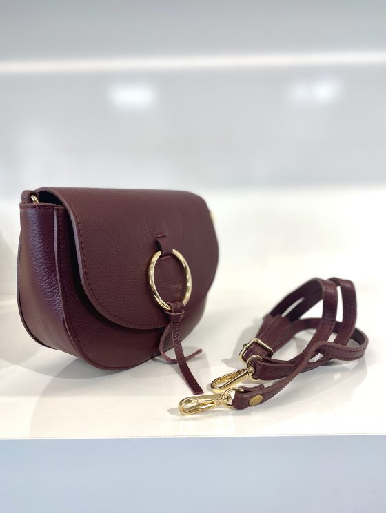Crossbody Tas Burgundy Leer Gouden Ring T220 - Afbeelding 4