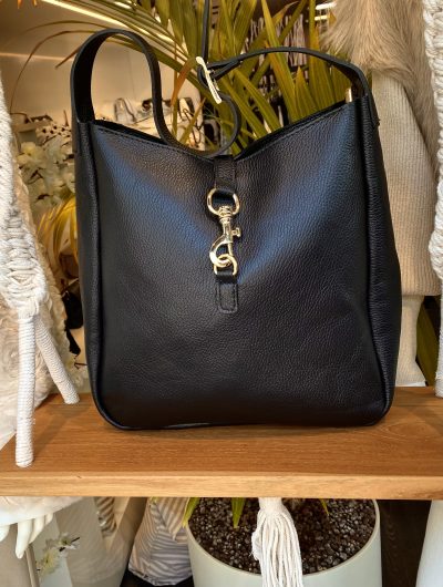 Shopper Tas Leer Zwart Gouden Gesp T505