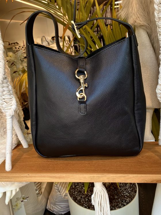 Shopper Tas Leer Zwart Gouden Gesp T505
