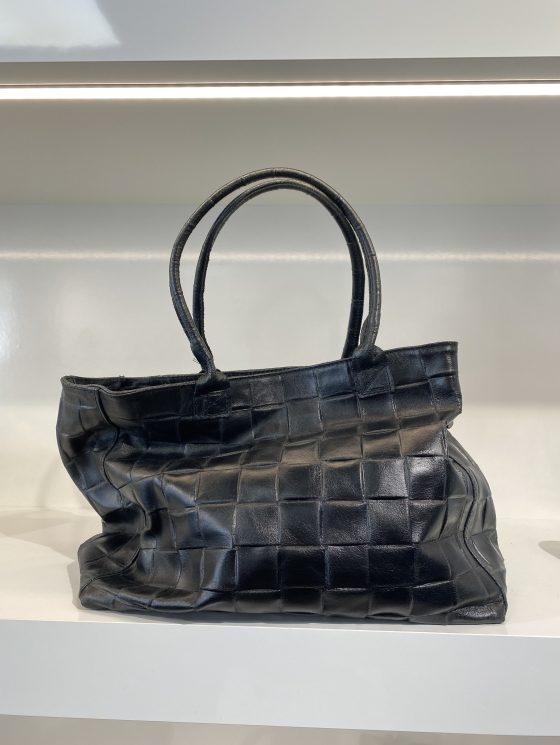Shopper Tas Leer Zwart Geblokt T506 - Afbeelding 2