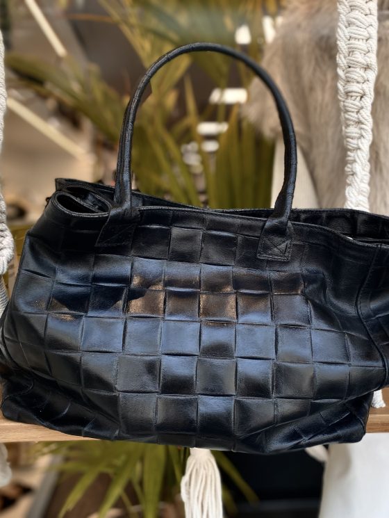 Shopper Tas Leer Zwart Geblokt T506