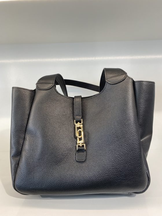 Shopper Tas Zwart Leer Gouden Gesp T508 - Afbeelding 3