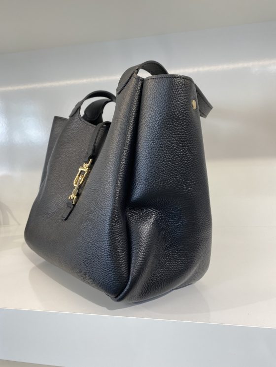 Shopper Tas Zwart Leer Gouden Gesp T508 - Afbeelding 2