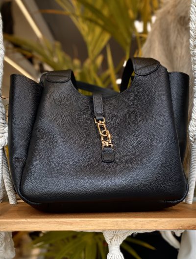 Shopper Tas Zwart Leer Gouden Gesp T508
