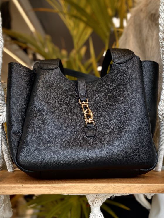 Shopper Tas Zwart Leer Gouden Gesp T508