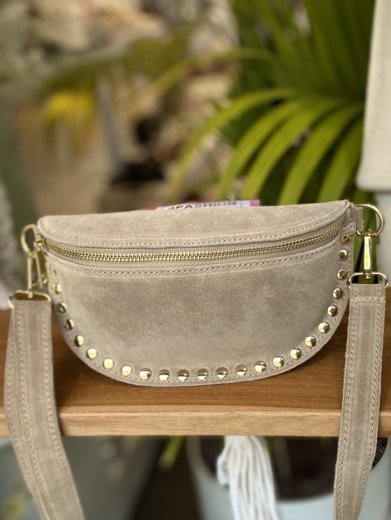 Crossbody Tas Suede Beige/Goud T243