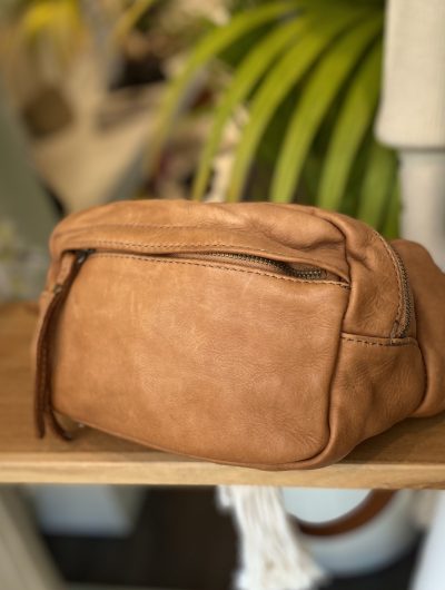 Fanny Pack Tas gewassen Leer Cognac T245