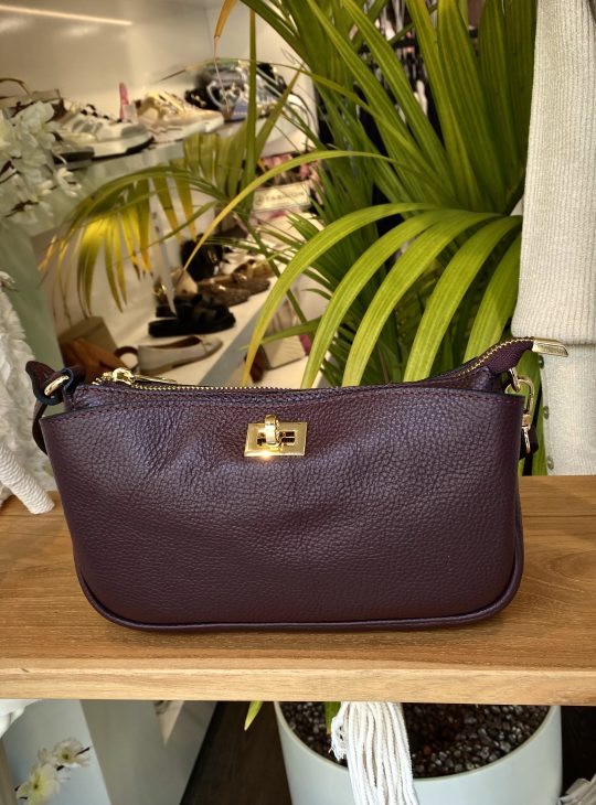 Tas Leer Bordeaux  burgundy Gouden Gesp T251