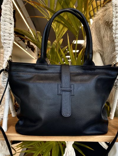 Shopper Tas Leer Zwart H-Sluiting T511