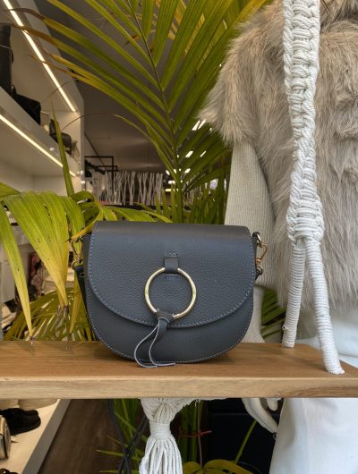 Crossbody Tas Antraciet Leer Gouden Ring T220