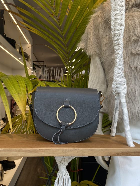 Crossbody Tas Antraciet Leer Gouden Ring T220