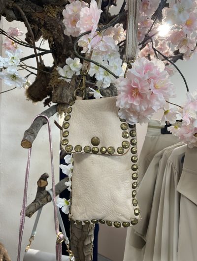 Telefoontasje Vera Pelle Beige/Goud Studs T272