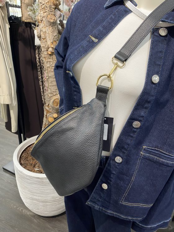 Crossbody Tas Leer Zwart T266 - Afbeelding 2