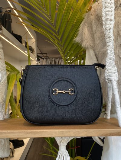 Tas Leer Zwart Gouden Gesp T274