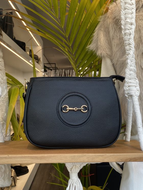 Tas Leer Zwart Gouden Gesp T274