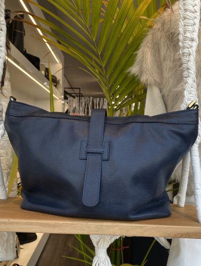 Shopper Tas Leer Donkerblauw H-Sluiting T511