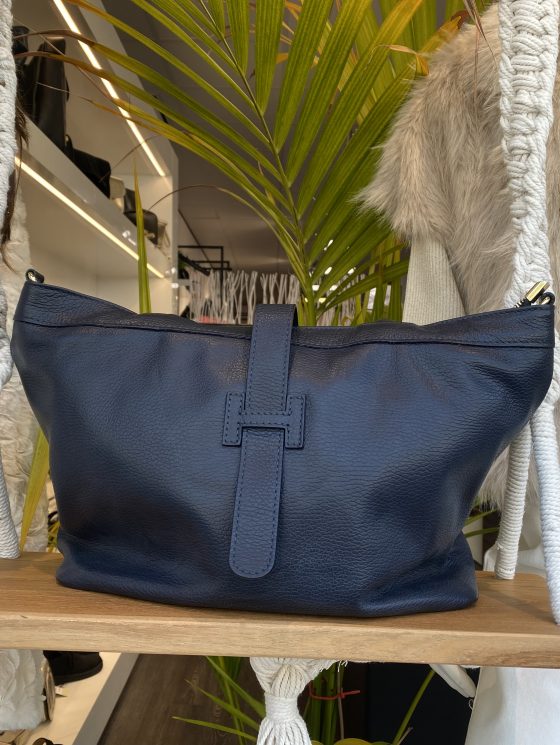 Shopper Tas Leer Donkerblauw H-Sluiting T511