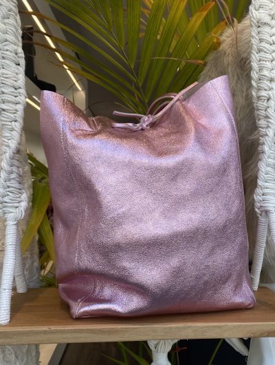 Shopper Tas Strik Metallic Roze T509
