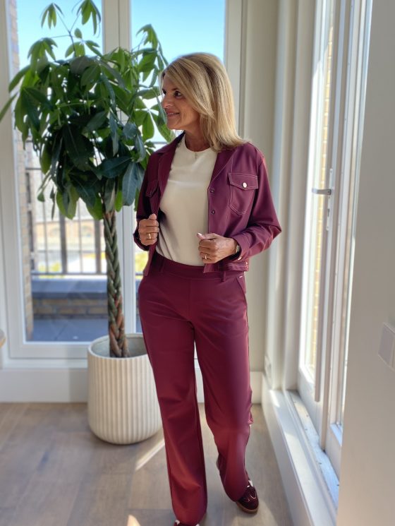 Mi Piace Bonded Travelstof Wijde Broek burgundy 202624 - Afbeelding 2