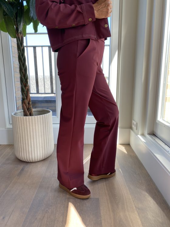 Mi Piace Bonded Travelstof Wijde Broek burgundy 202624 - Afbeelding 3