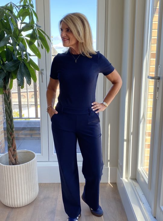 Mi Piace Bonded Travelstof Wijde Broek dark blue denim 202624
